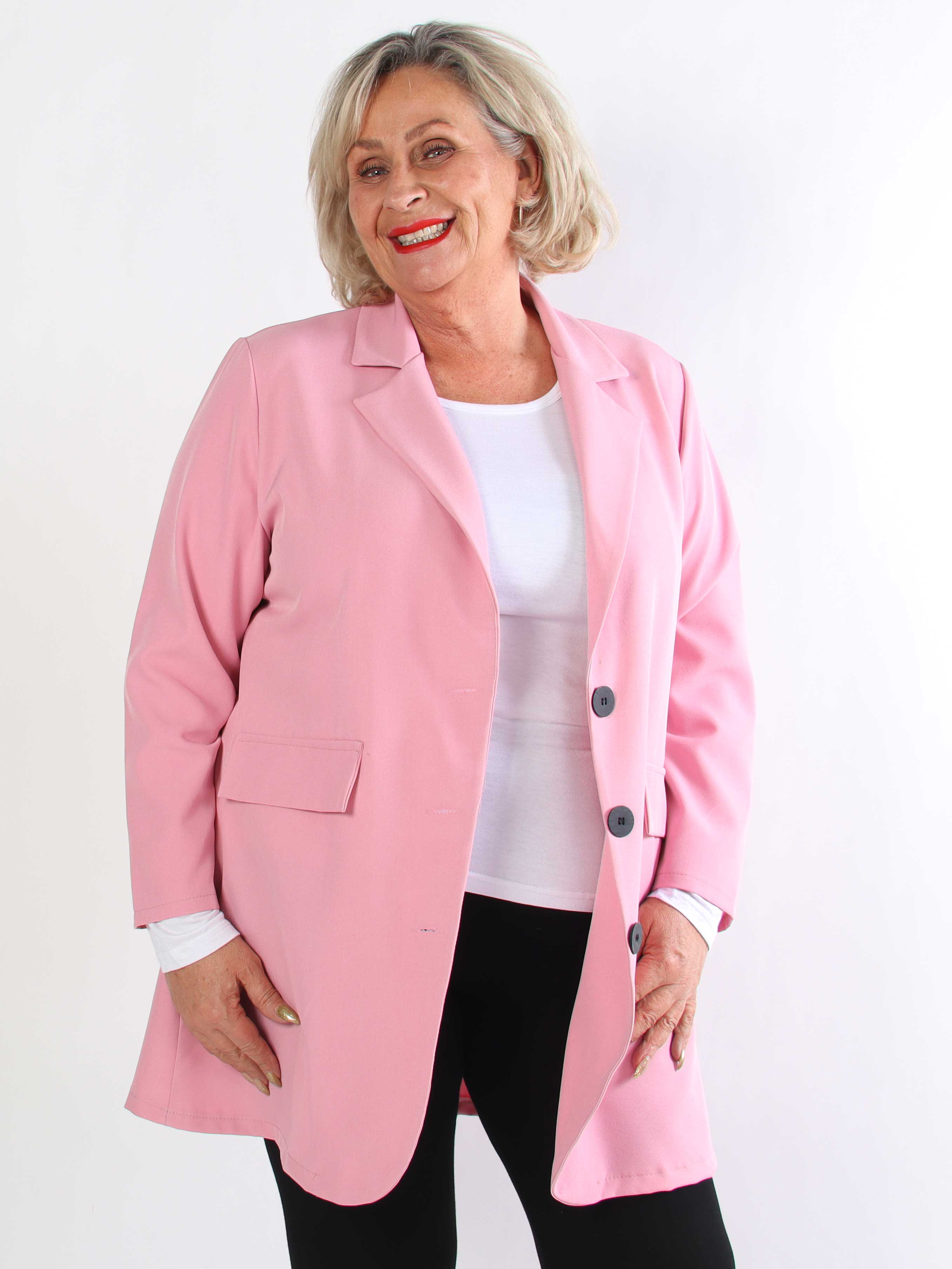 Lanthe Long Plain - Lang ensfarvet plus size blazer